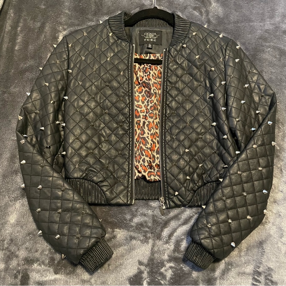 Studded Bomber Jacket Size Small - image 2